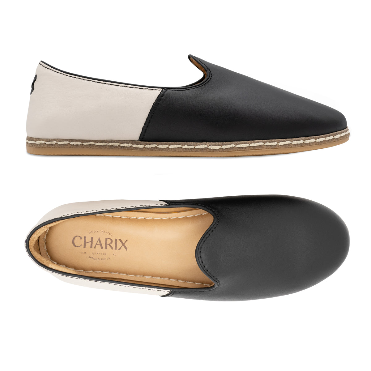 Black & White Slip On Shoes - Charix Shoes