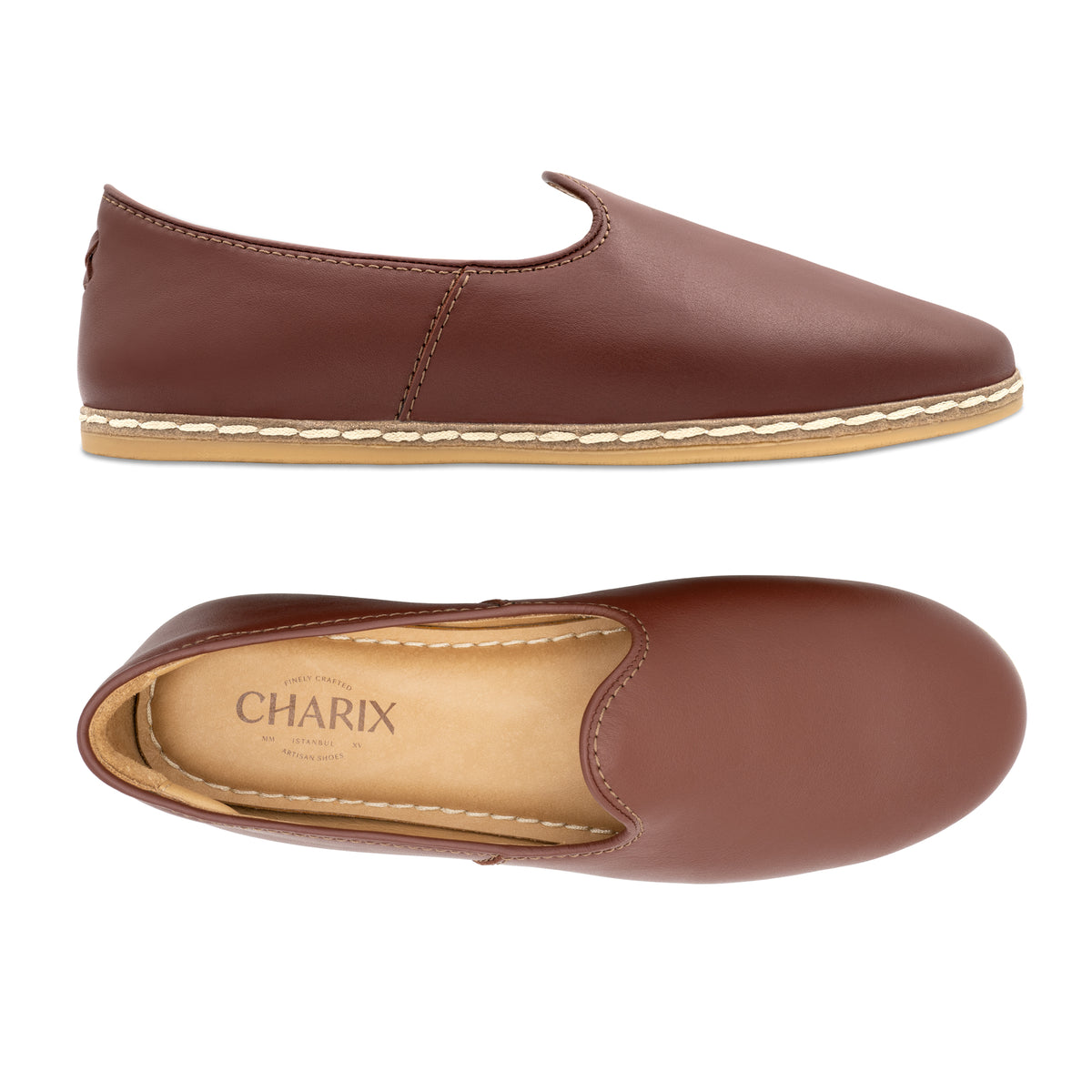 Cognac Slip On Shoes - Charix Shoes