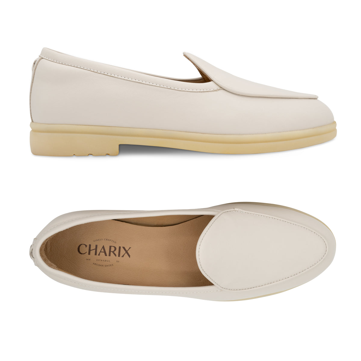Cream Loafers - Charix Shoes