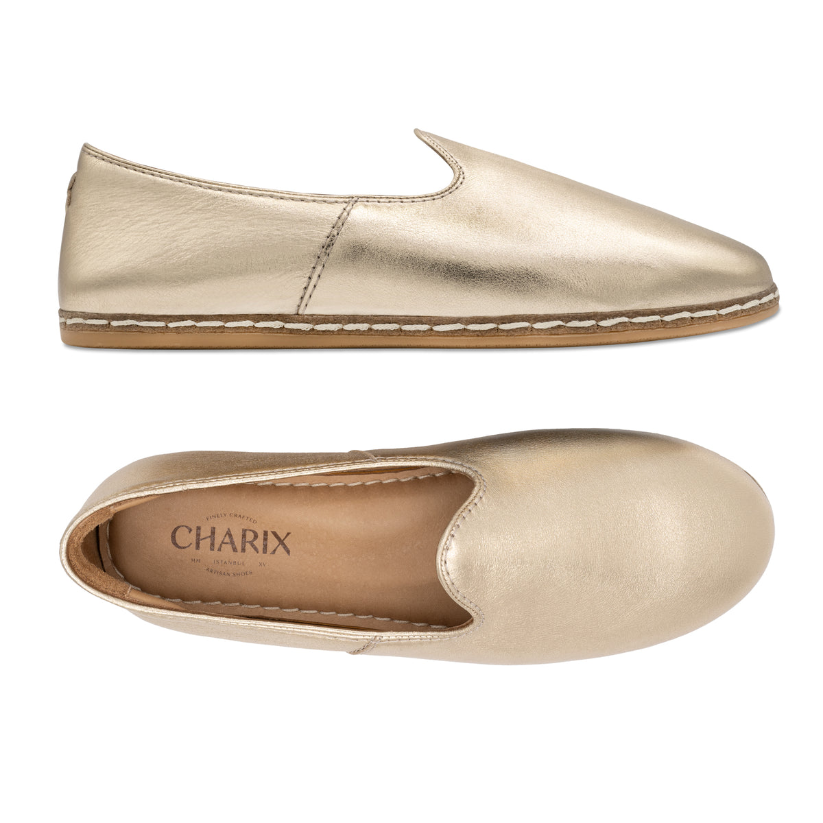 Gold Slip On Shoes - Charix Shoes