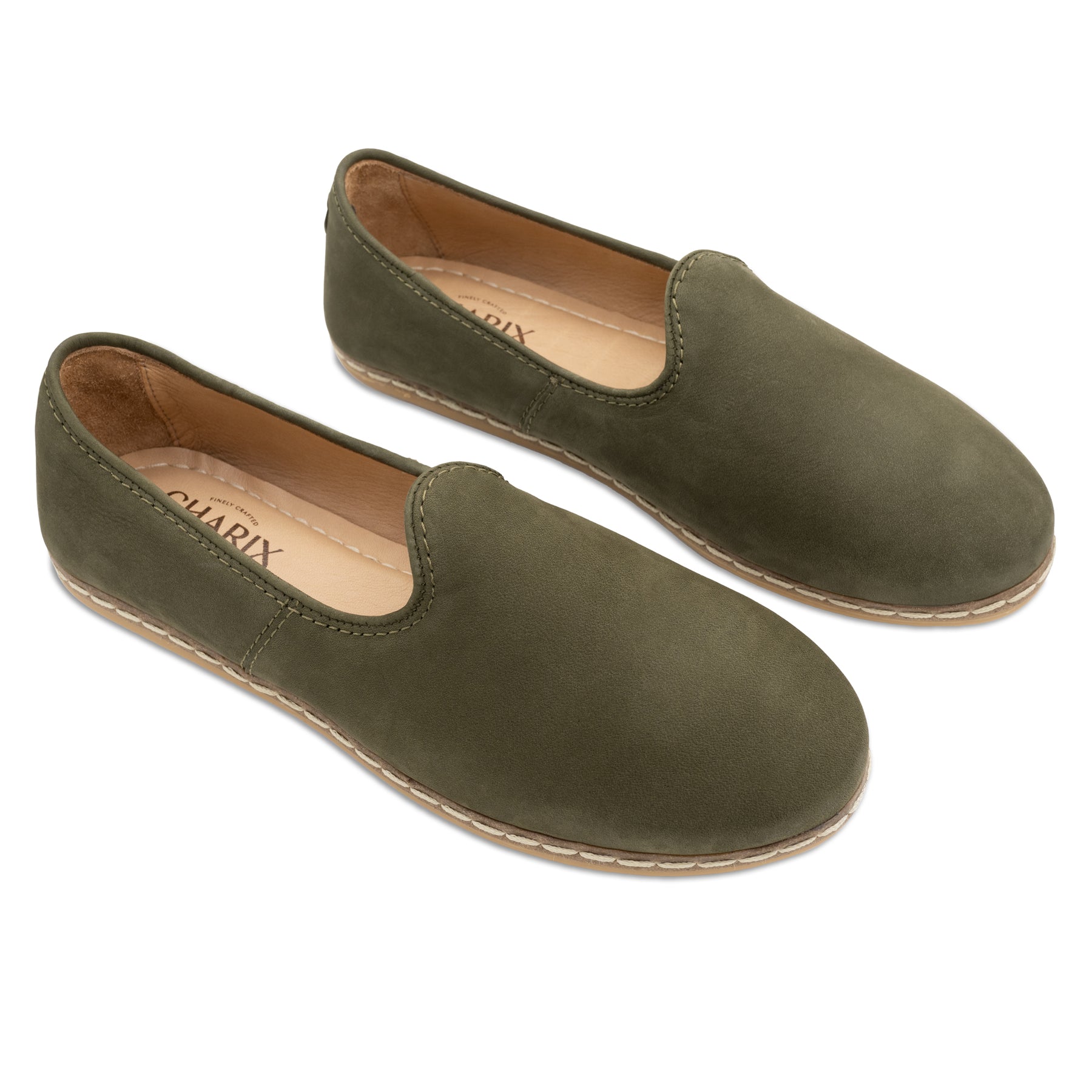 Olive Suede Slip On Shoes - Charix Shoes