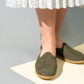 Olive Suede Slip On Shoes - Charix Shoes