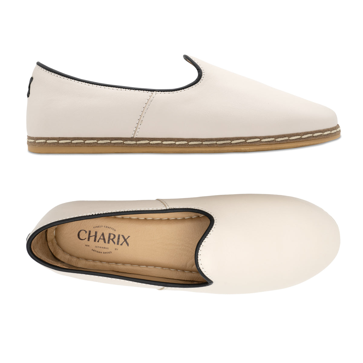 Cream Slip On Shoes - Charix Shoes