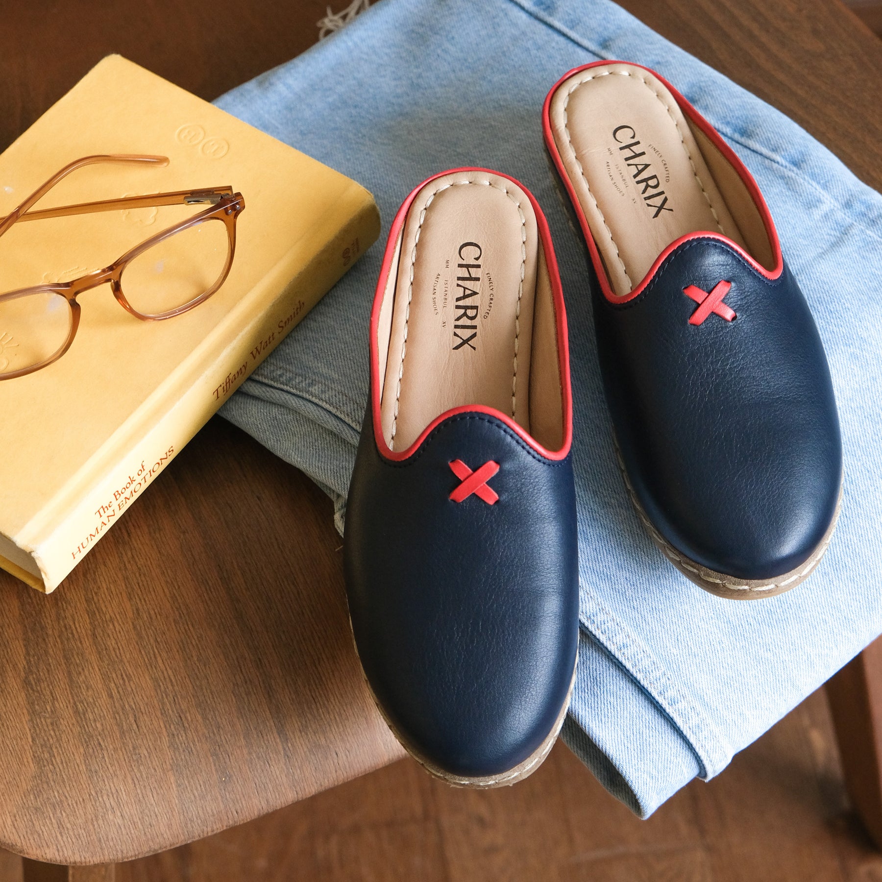 Dark Navy Mule Shoes - Charix Shoes