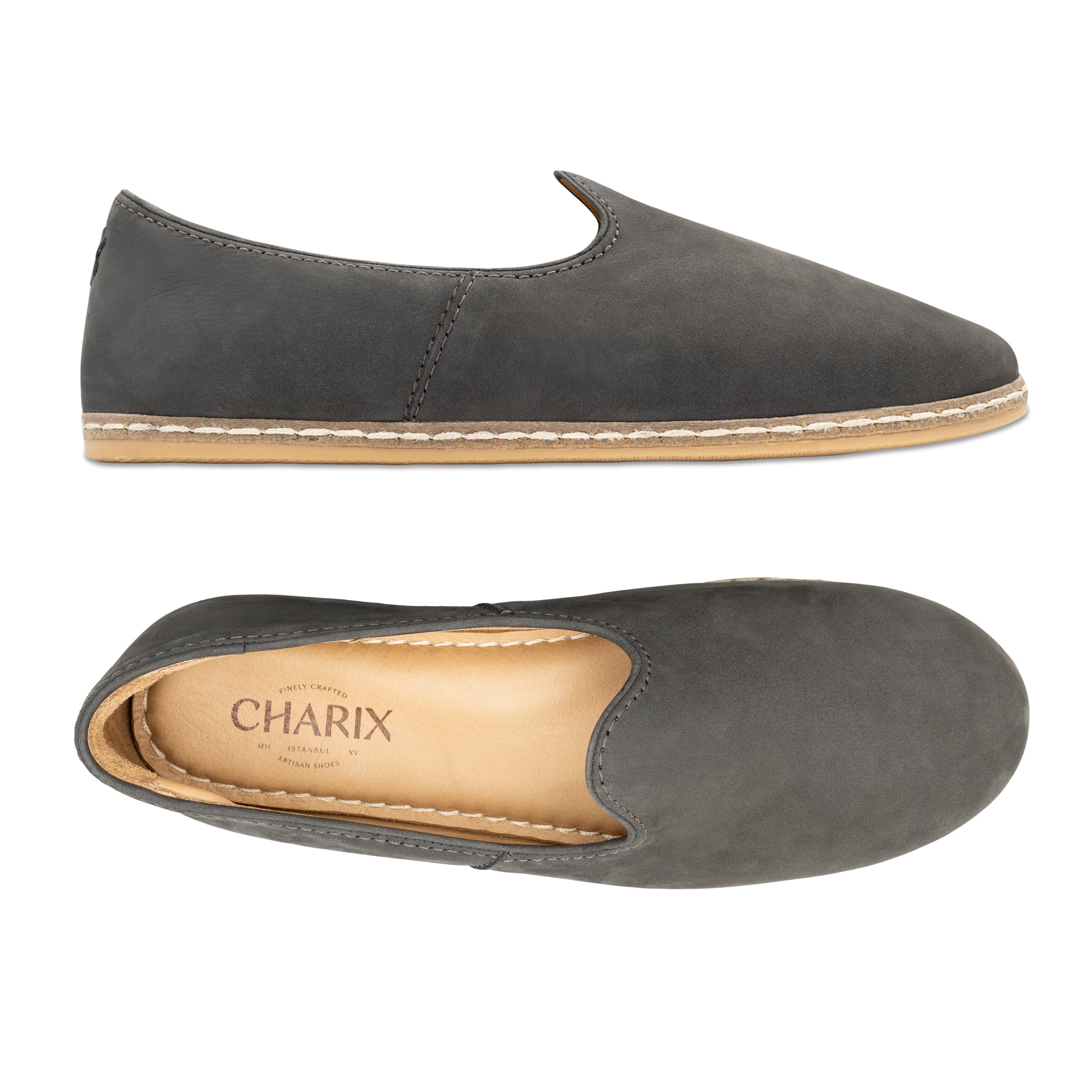 Graphite Suede Slip Ons for Men - Charix Shoes