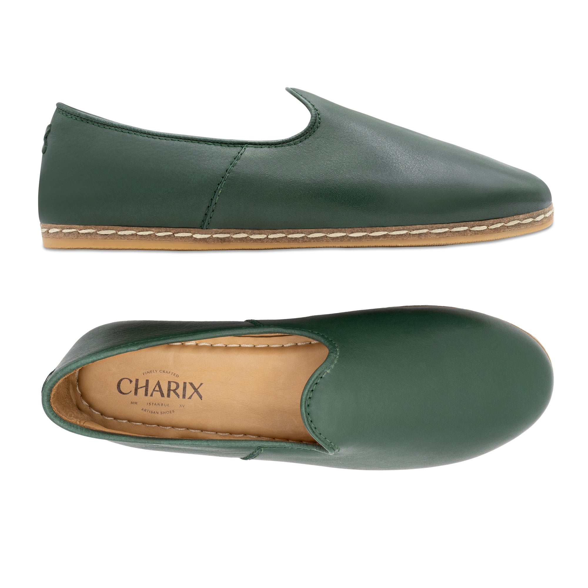 Hunter Green Slip On Shoes - Charix Shoes