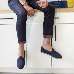 Navy Nubuck Slip Ons for Men - Charix Shoes