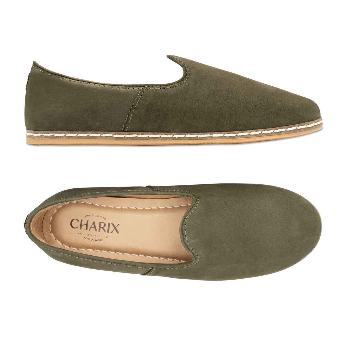 Olive Suede Slip On Shoes - Charix Shoes