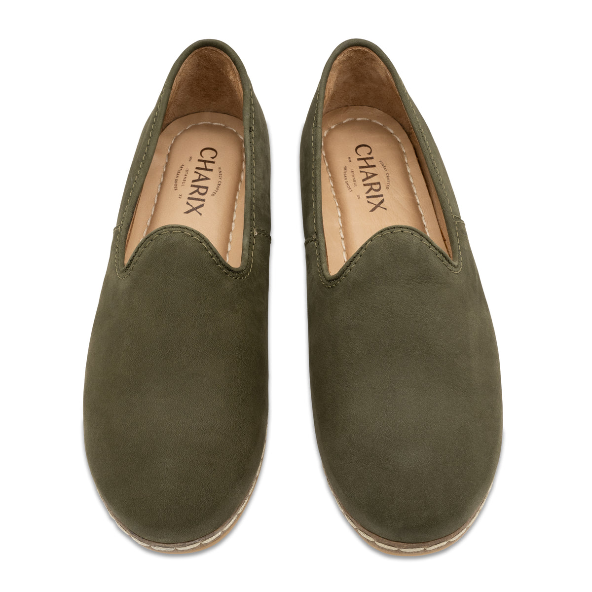 Olive Suede Slip On Shoes