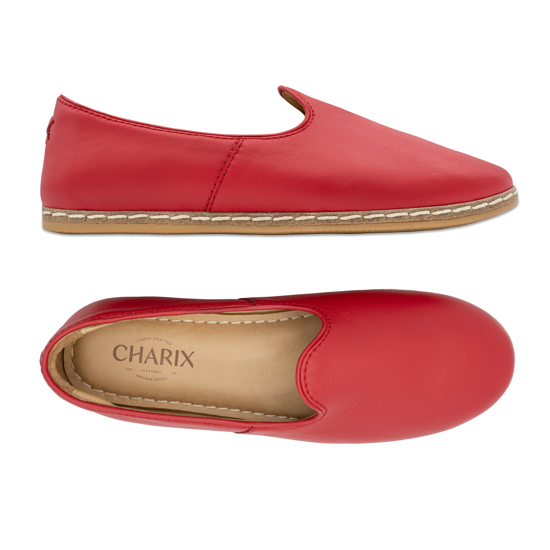 Charix Unisex Flats, Red | Handcrafted Leather, Euro 39 = US 8.75 Charix Unisex Flats, Red | Handcrafted Leather, Euro 39 = US 8.75