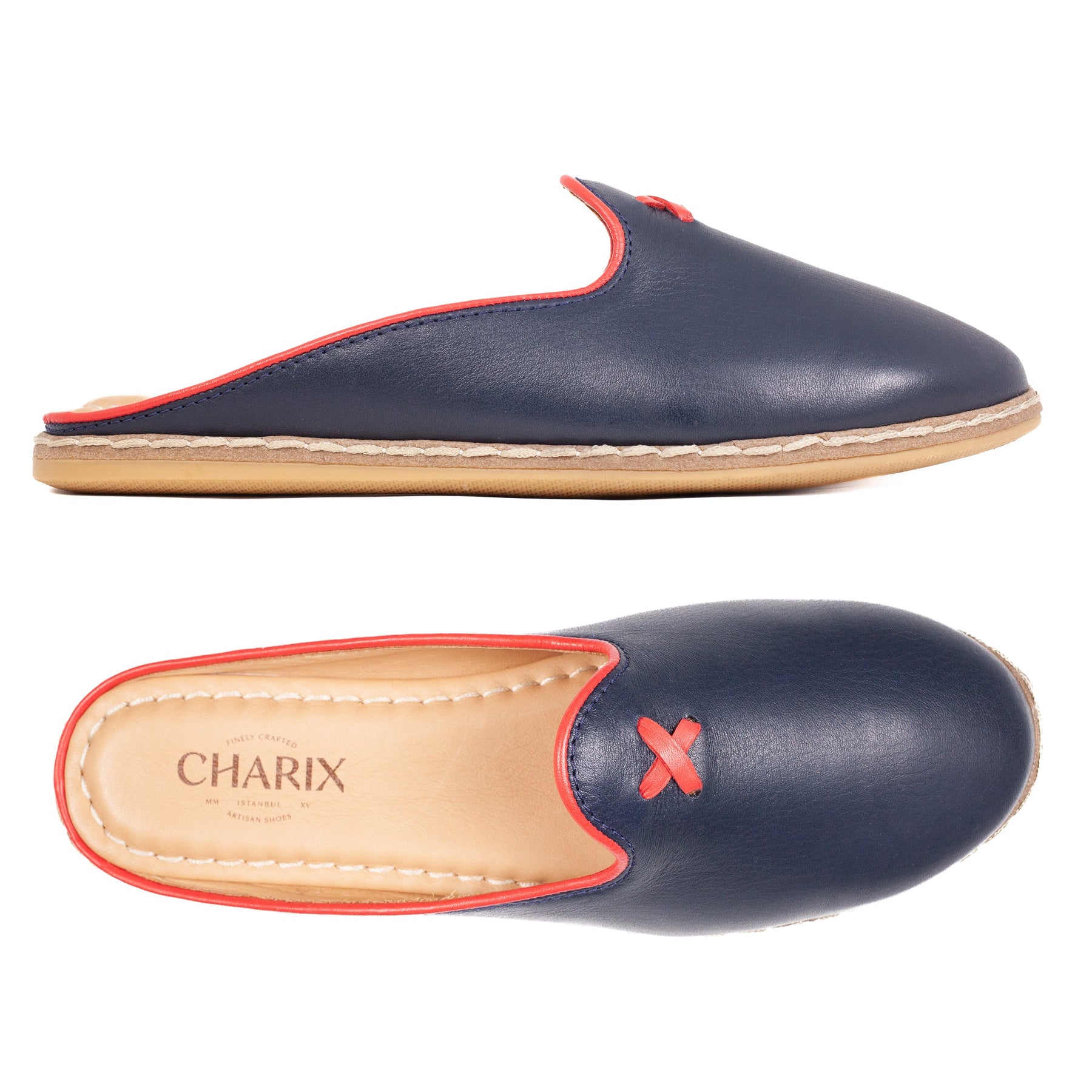 Dark Navy Mules - Men's - Charix Shoes