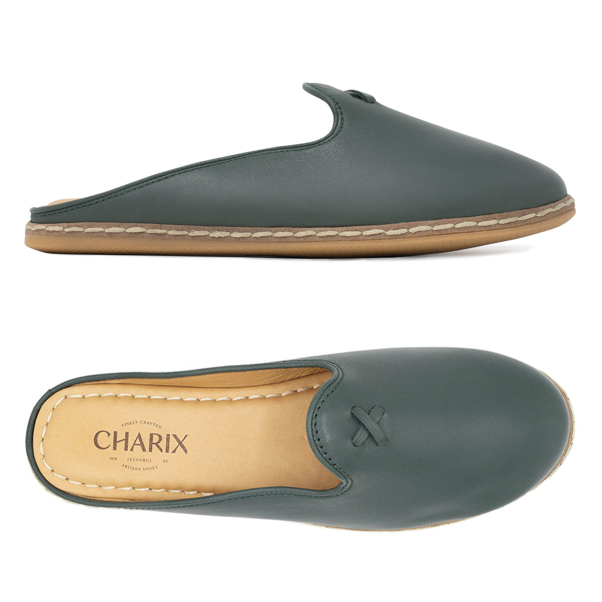 Hunter Green Mules - Men's - Charix Shoes
