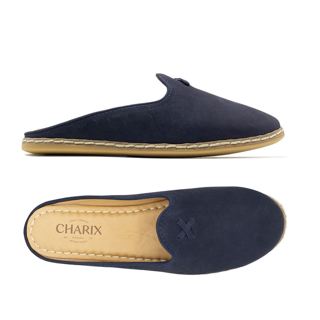 Navy Suede Mules - Men's - Charix Shoes