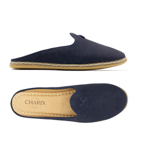 Navy Suede Mules - Men's - Charix Shoes