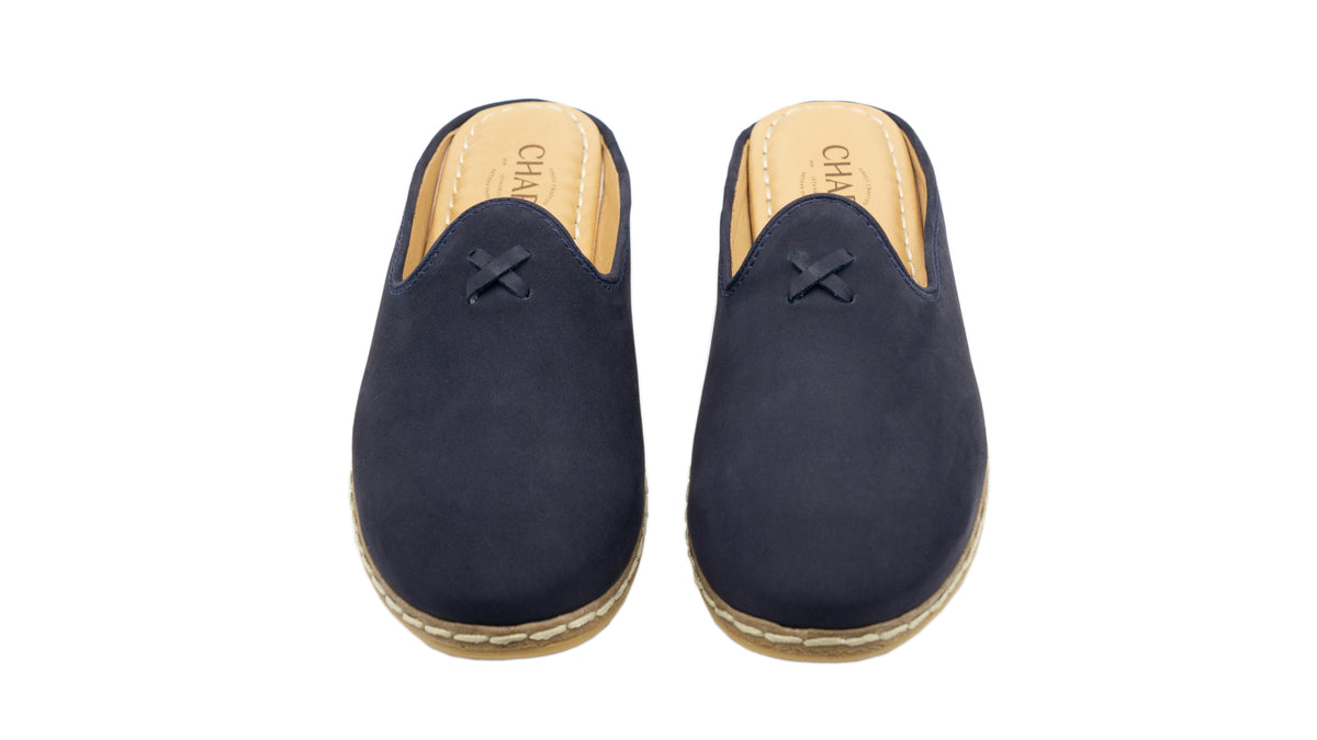 Navy Suede Mules - Women's - Charix Shoes
