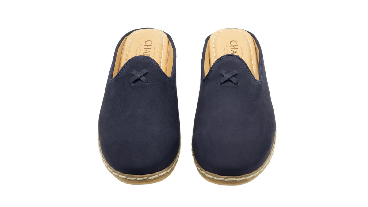 Navy Suede Mules - Men's - Charix Shoes