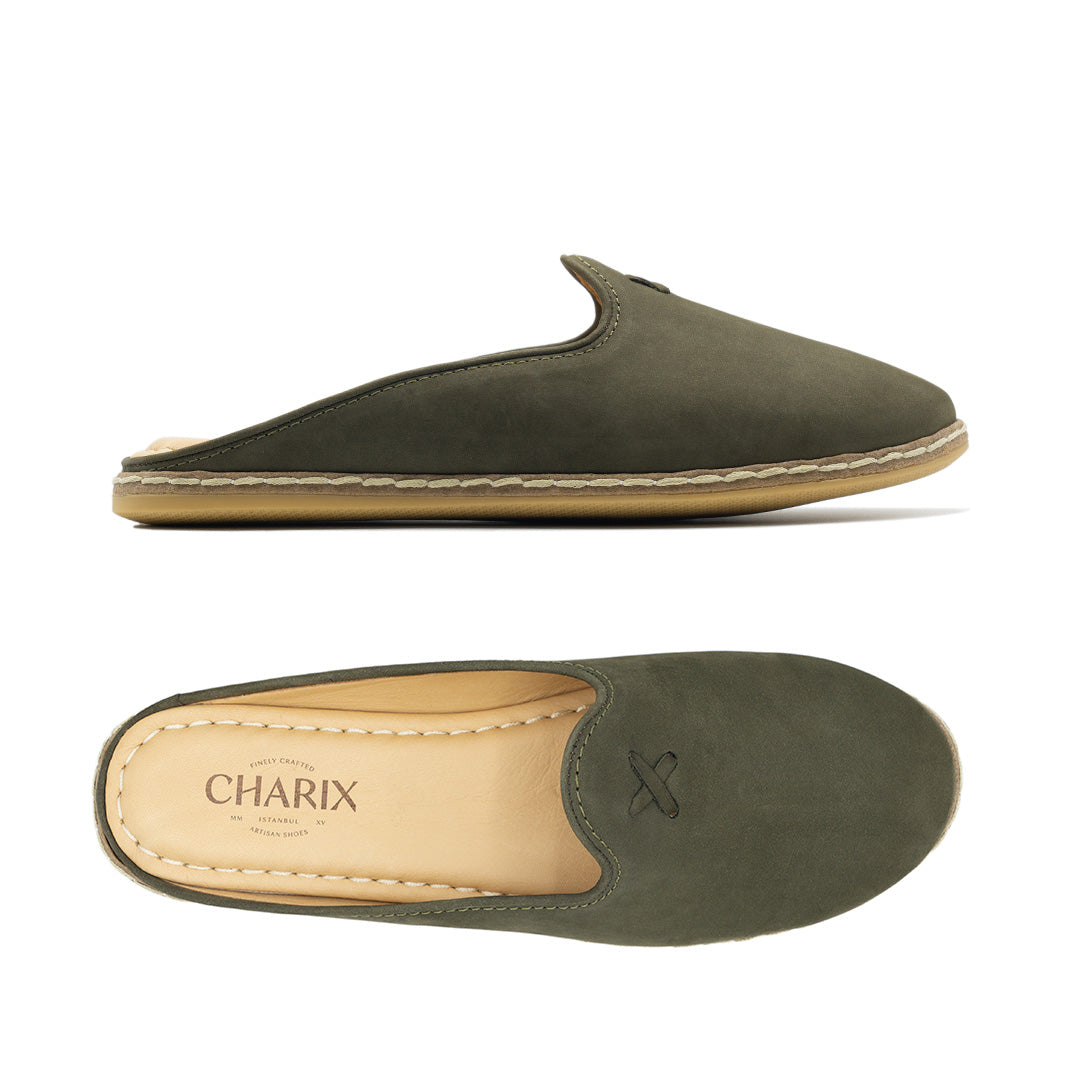 Olive Suede Mules - Women's - Charix Shoes