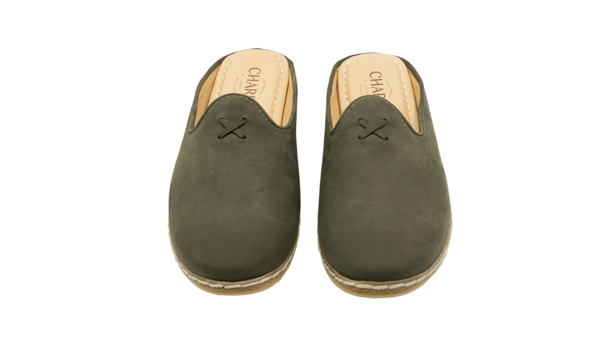 Olive Suede Mules - Men's - Charix Shoes