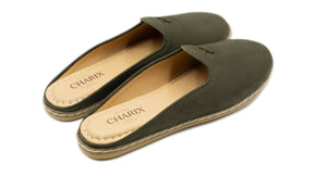 Olive Suede Mules - Men's - Charix Shoes