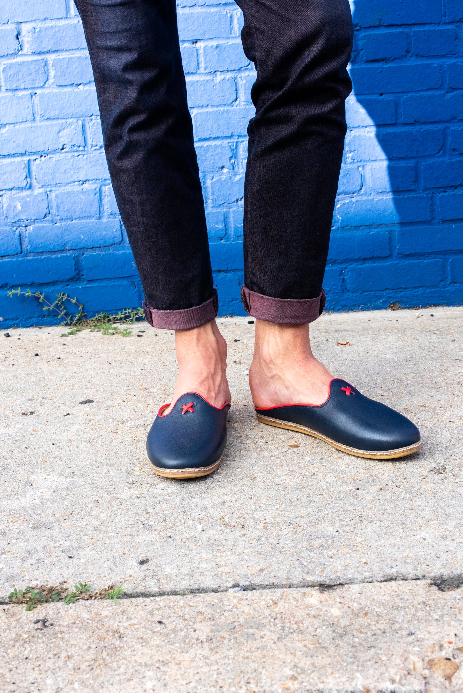 Dark Navy Mules - Men's - Charix Shoes